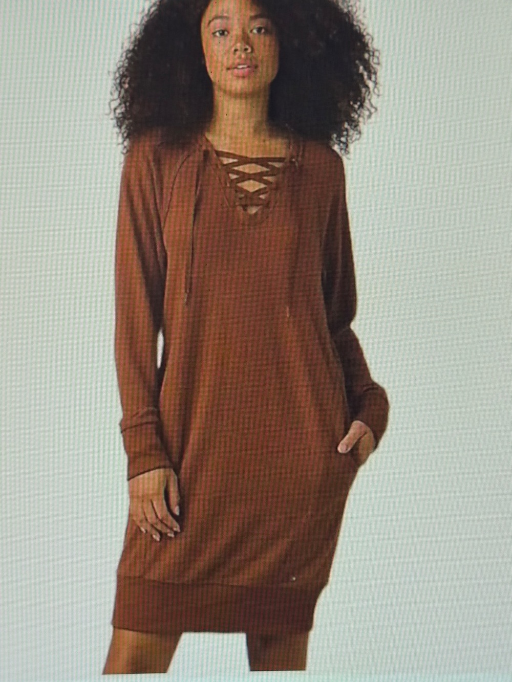 Prana Cozy Up Terry Dress Roux Heather Lace Up V-Neck NWT Pockets Size XS